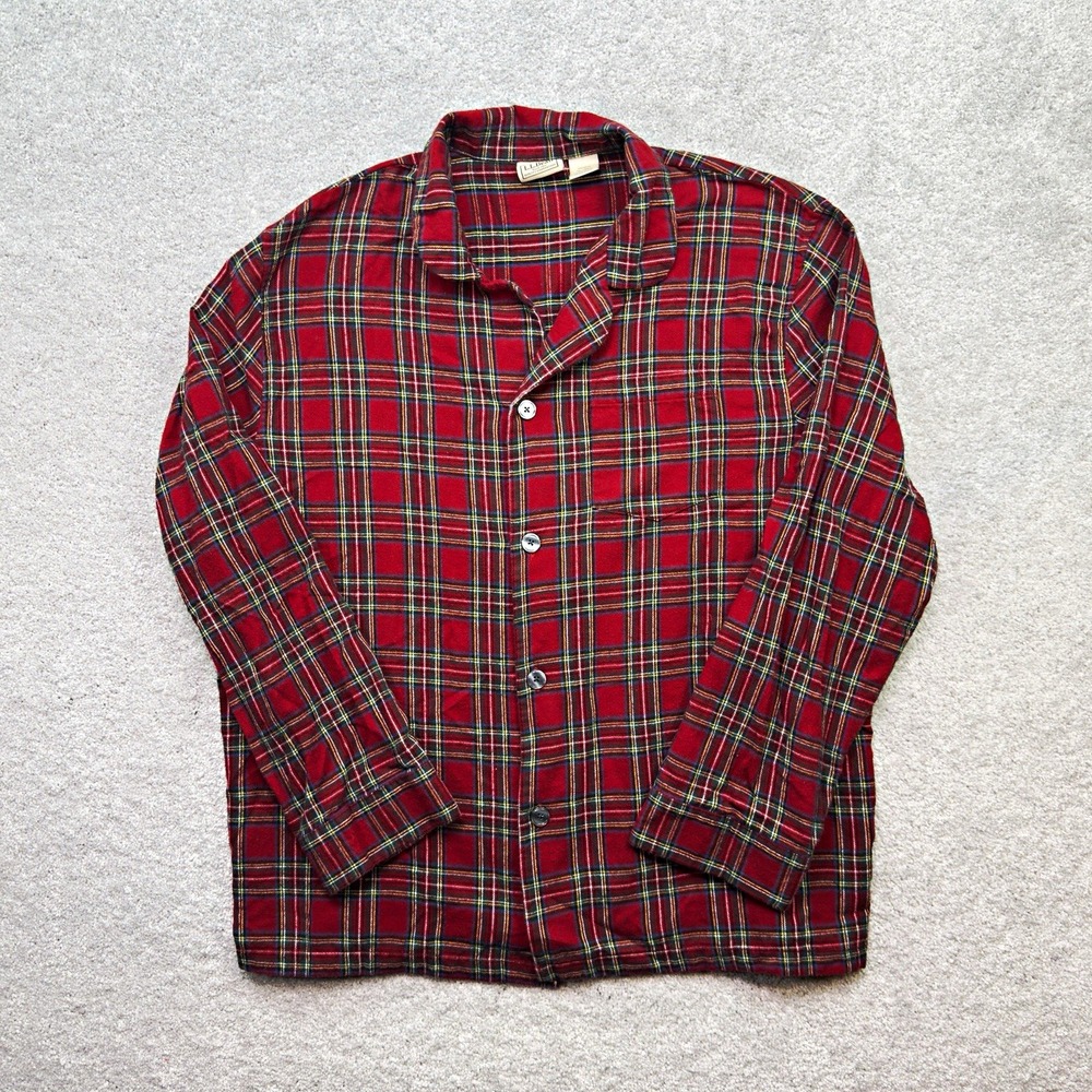 LL Bean Mens XL Red Tartan Plaid Flannel Shirt Button Front Cotton Long Sleeve